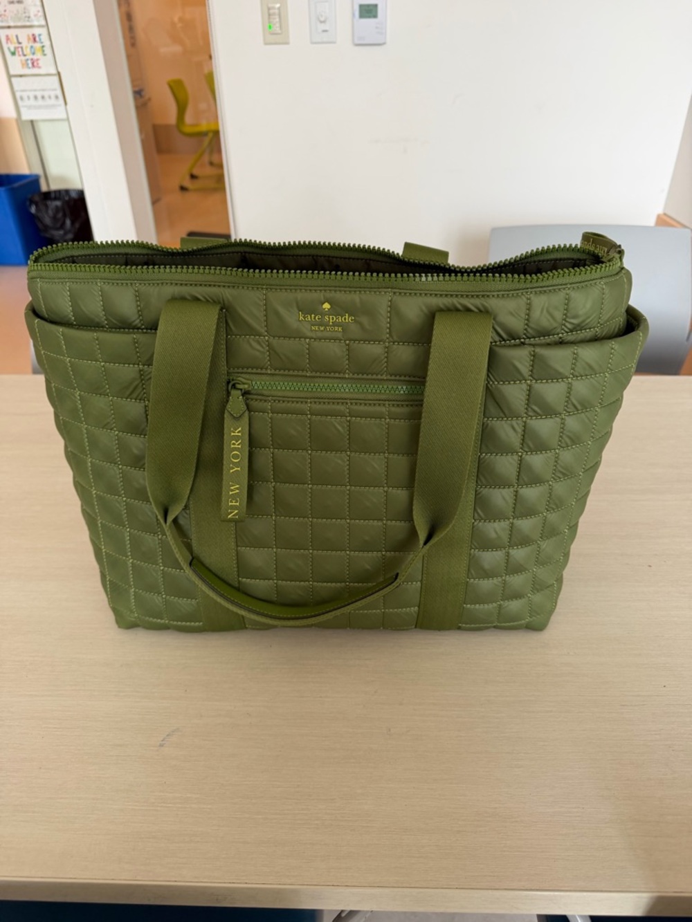 kate spade Quilted Tote Bag in Olive Green